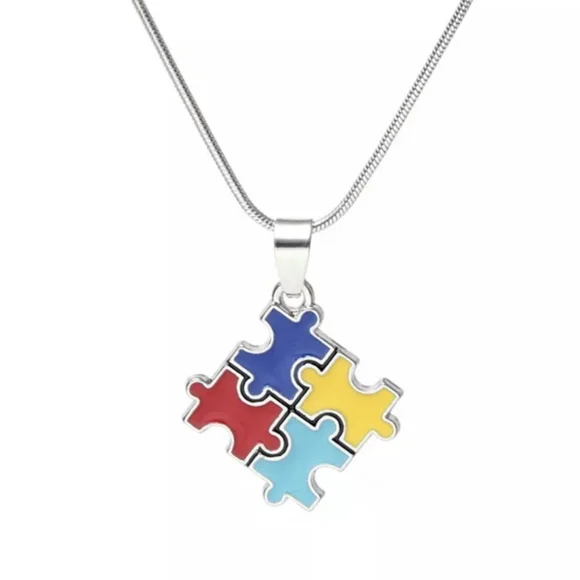 Autism Puzzle Piece Charm Necklace! Autism Awareness Pretty Silver Chain - Picture 1 of 12